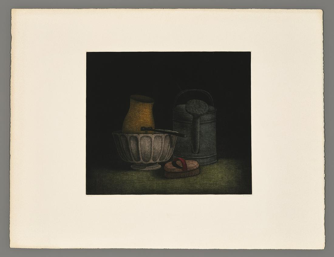 Tomoe Yokoi Mezzotint - Watering Jug and Brush (1 of 2)
