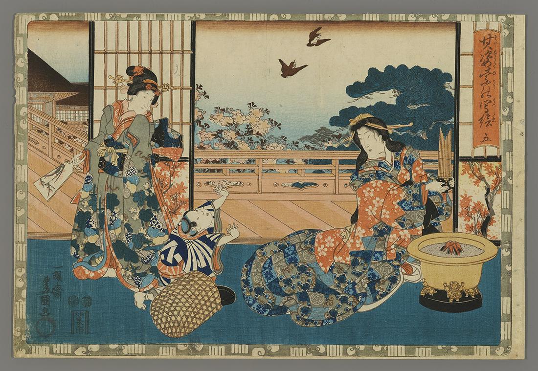 Toyokuni III Woodblock Print - Chapter 5: Waka-murasaki (1 of 2)