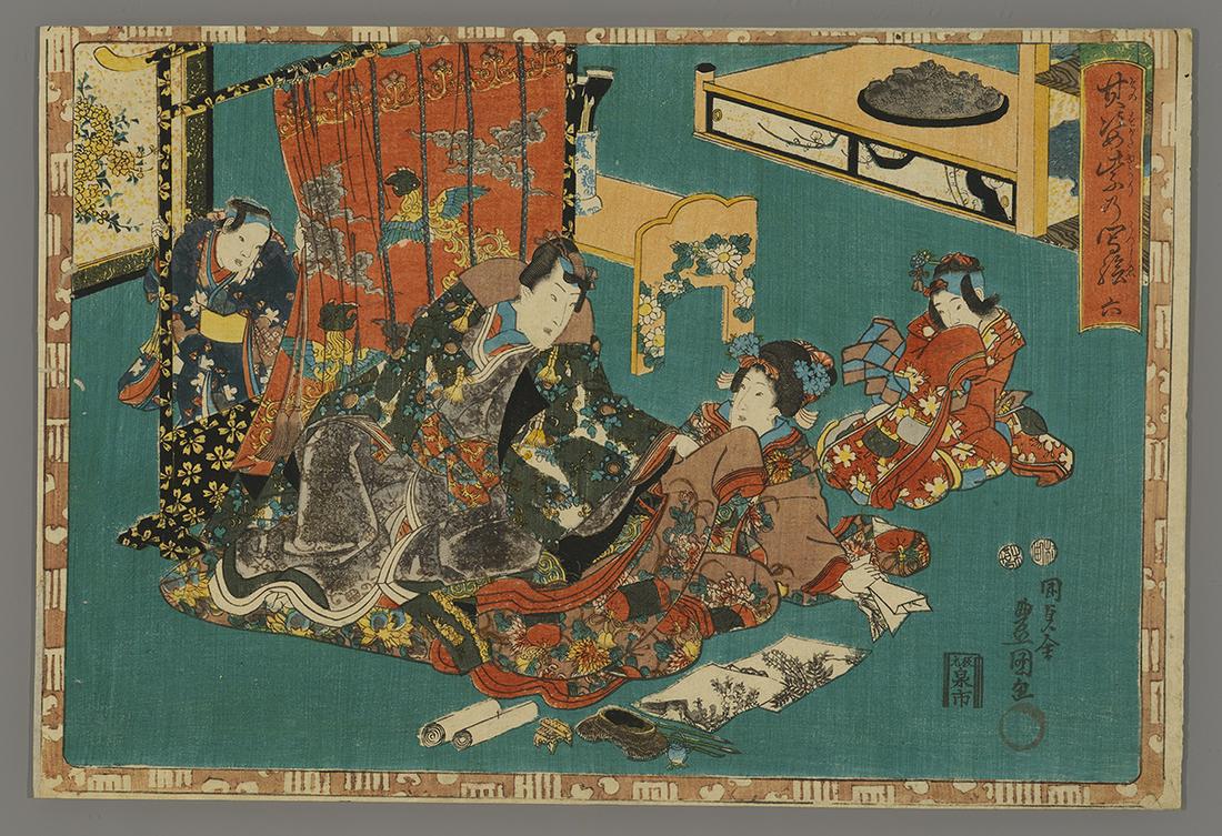 Toyokuni III Woodblock Print - Chapter 6: Suetsumuha (1 of 2)