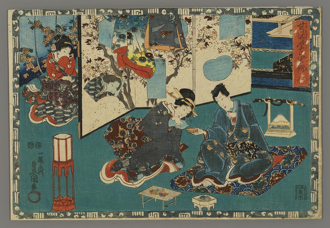 Toyokuni III Woodblock Print - Chapter 11: Hana-chiru-sato (1 of 2)