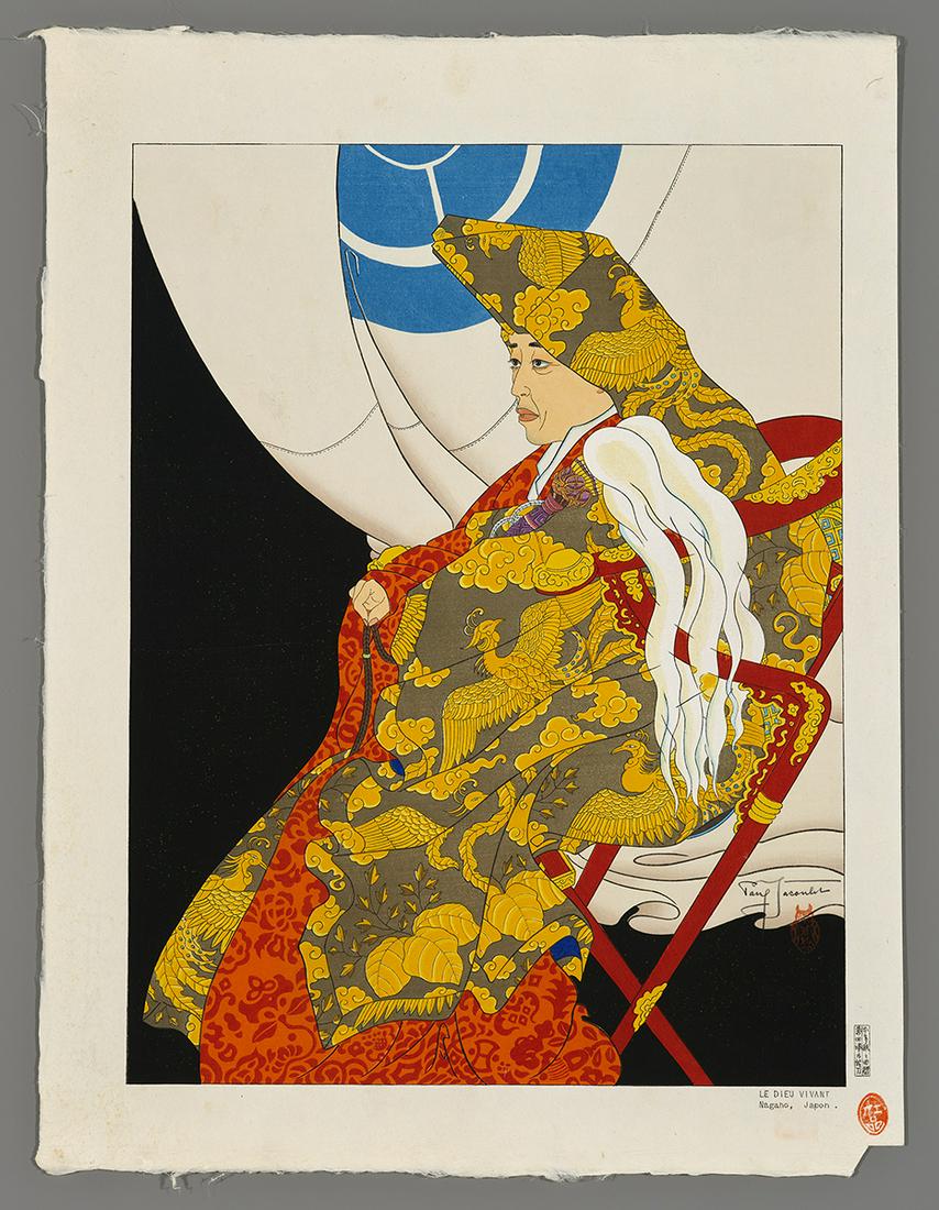 Paul Jacoulet Japanese Print - Le Dieu Vivant (1 of 2)