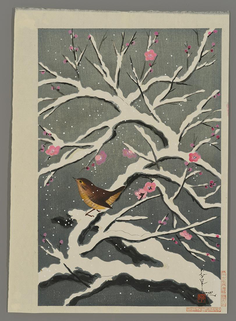 Ohno Bakufu  Japanese Woodblock Print - Plum Blossoms (1 of 2)