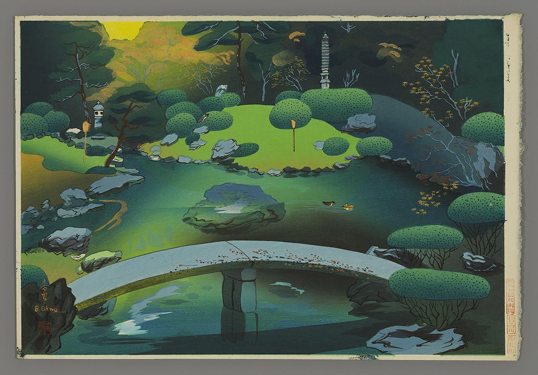 Ohno Bakufu Japanese Woodblock - Shoren-In Garden (1 of 2)