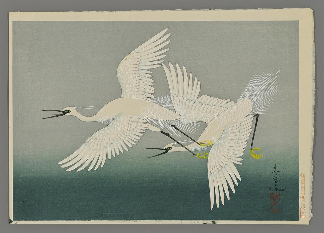 Ohno Bakufu Japanese Woodblock Print - Herons (1 of 2)