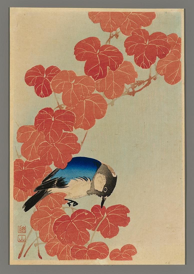 Ito Sozan Japanese Print - Red Leaves and Blue Robin (1 of 2)