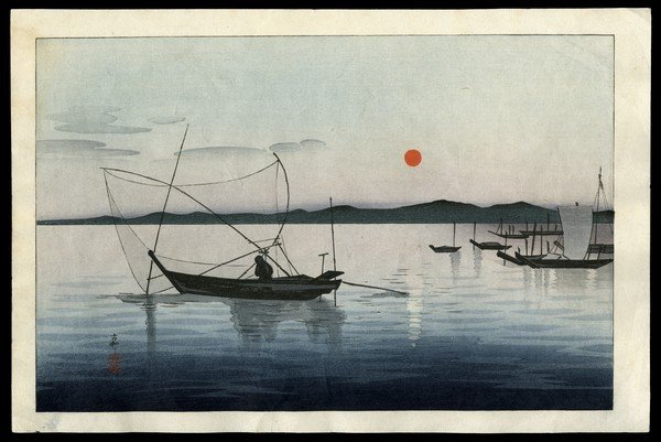 Ohara Koson Woodblock: Title: Boats, One with Fishing Nets Artist: Koson, Ohara, 1877-1945 Date: c.1910 Medium: woodblock Dimensions: 8