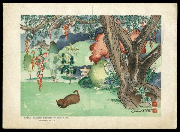Chiura Obata Woodblock: Title: Early Summer Breeze at Shiho En Artist: Obata, Chiura, 1885-1975Series: No. 3Date: 20th centuryMedium: