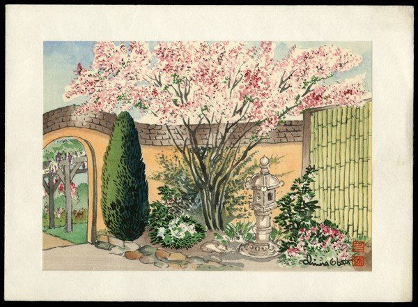 Chiura Obata Woodblock: Title: Shiho-En Artist: Obata, Chiura, 1885-1975Series: No. 5Date: 20th centuryMedium: woodblock