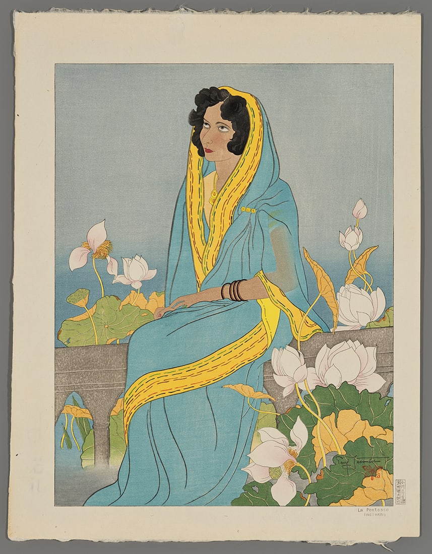Paul Jacoulet Woodblock - La Poetesse. Indienne (1 of 2)