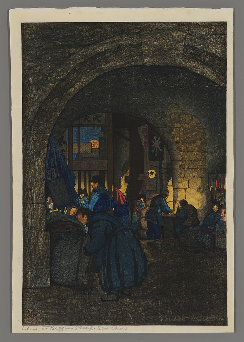 Elizabeth Keith Woodblock - Where the Beggars Sleep (1 of 2)