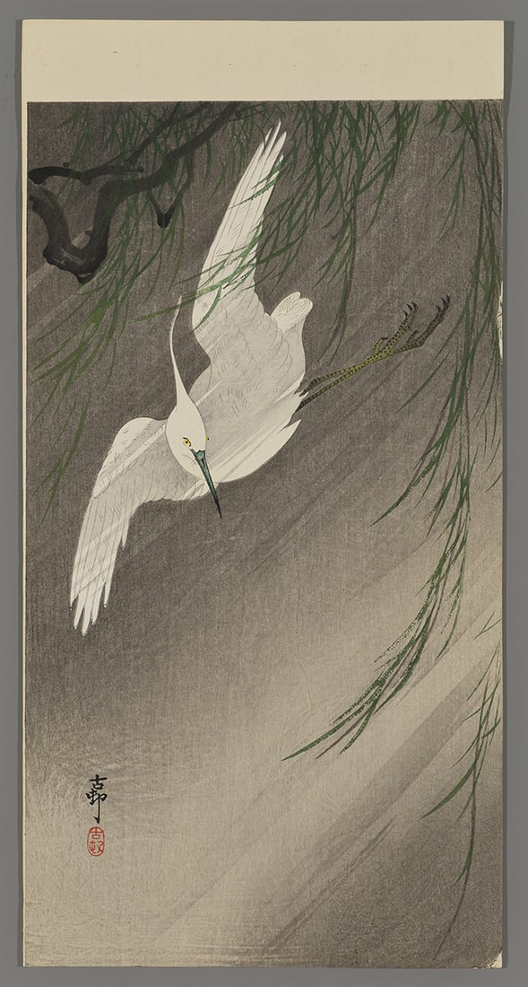 Ohara Koson Woodblock - Egret in Storm (1 of 2)