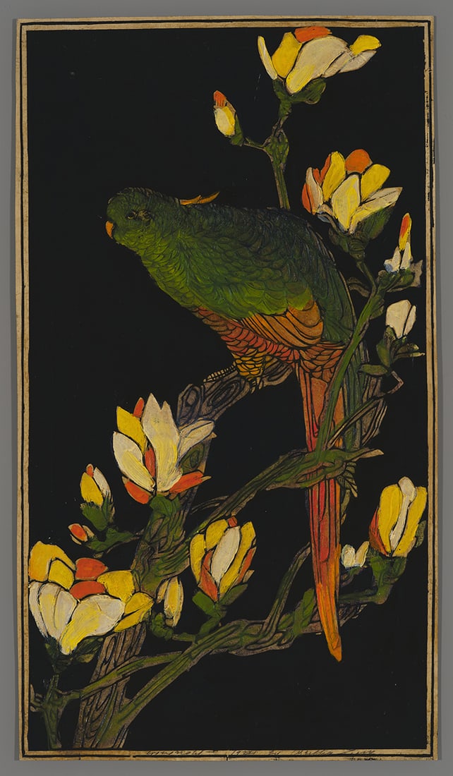 Bertha Lum Woodblock - Parakeet in Magnolia Tree (1 of 2)