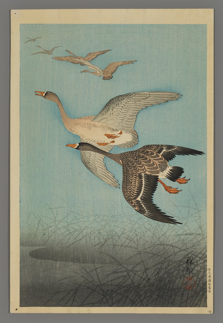 Ohara Shoson Woodblock - Wild Geese (1 of 2)