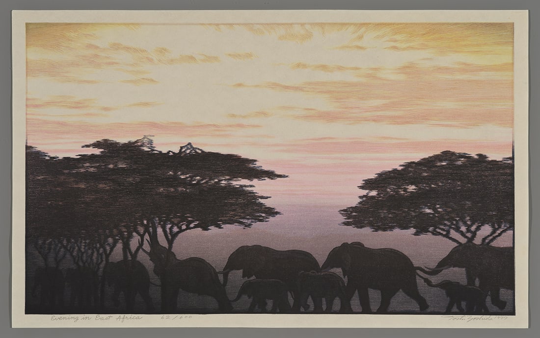 Toshi Yoshida Woodblock - Evening in East Africa (1 of 2)