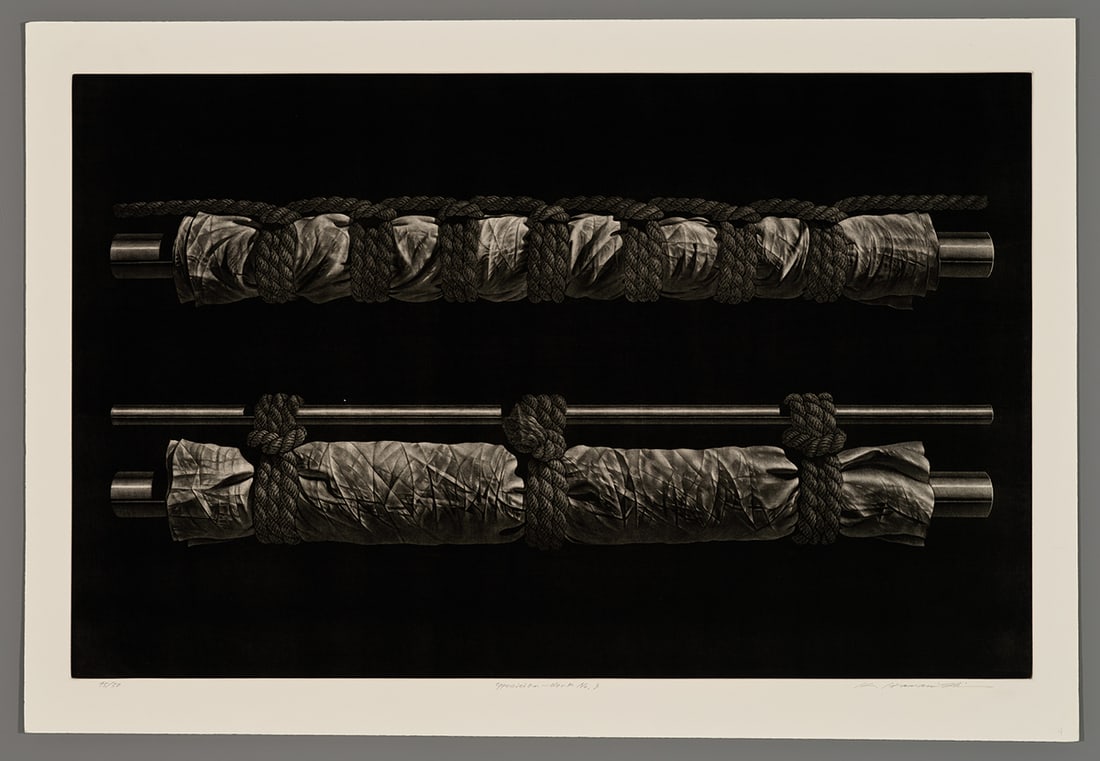 Hamanishi Mezzotint - Opposition - Work No. 9: Artist: Hamanishi, Katsunori, b. 1949 Title: Opposition - Work No. 9 Edition: 45/50 Date: undated Medium: mezzotint Image Size: 17 1/2 x 27 3/4 inches Notes: