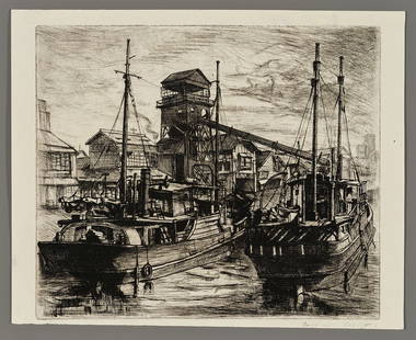 Jun'ichiro Sekino Etching - The Wharf: Artist: Sekino, Jun'ichiro, 1914-1988 Title: The Wharf Date: c. 1936 Medium: etching Image Size: 11 x 13 inches Notes: Pencil signature; accompanied by a hand written p