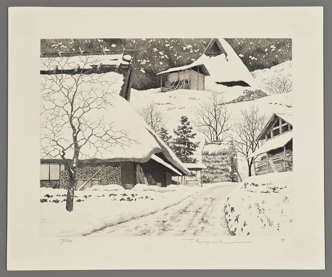 Ryohei Tanaka Etching And Aquatint - Snow Village No. 5 (1 of 2)