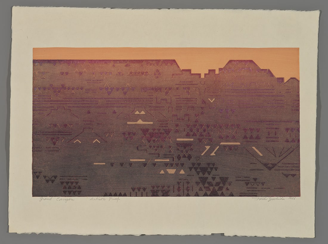 Toshi Yoshida Woodblock - Grand Canyon: Artist: Yoshida, Toshi, 1911-1995 Title: Grand Canyon Edition: Artist's Proof Date: 1956 Medium: Japanese woodblock print Image Size: 11 x 19 5/8 inches Prov