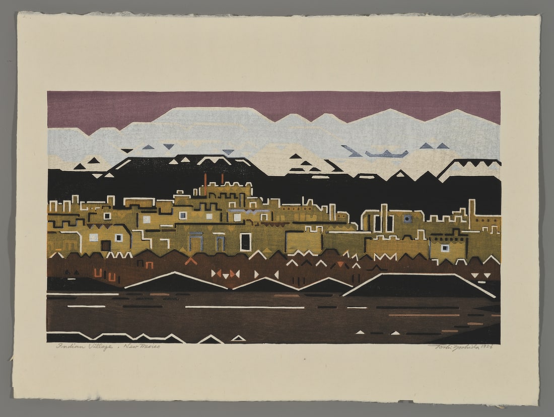 Toshi Yoshida Woodblock - Indian Village, New Mexico (1 of 2)