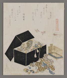 Katsushika Hokusai Woodblock - Sparrow Shell: Artist: Hokusai, Katsushika, 1760-1849 Title: Sparrow Shell Series: A Genroku-era Poetry and Shell-matching Contest Date: 1821 Medium: Japanese woodblock print Image Size: 8 x 6 7/8 inches Notes: