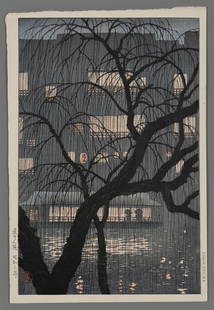 Uehara Konen Woodblock - Dotonbori: Artist: Konen, Uehara, 1878-1940 Title: Dotonbori Date: 1928 Medium: Japanese woodblock print Image Size: 14 3/8 x 9 3/8 inches Notes: Published by The S. Watanabe Colo