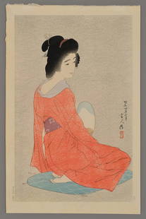 Torii Kotondo Woodblock - Long Undergarment: Artist: Kotondo, Torii, 1900-1977 Title: Long Undergarment Edition: 29?/300 Date: 1929 Medium: Japanese woodblock print Image Size: 16 x 10 1/4 inches Notes: Published by Kawaguchi, embossing in fan;