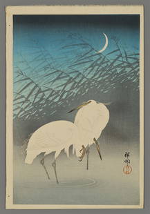 Ohara Shoson Woodblock - Egrets: Artist: Shoson, Ohara, 1877-1945 Title: Egrets Date: 1926 Medium: Japanese woodblock print Image Size: 14 1/4 x 9 1/2 inches Illustrated: CCC, pl. S14.4 Note