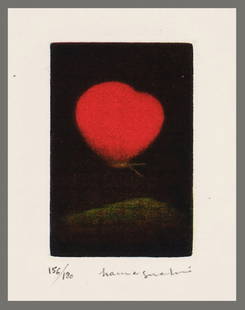 Yozo Hamaguchi Color Mezzotint - Crimson Butterfly: Artist: Hamaguchi, Yozo, 1909-2000 Title: Crimson Butterfly Edition: 156/180 Date: 1981-90 Medium: color mezzotint Image Size: 2 1/4 x 1 1/2 inches Illustrat