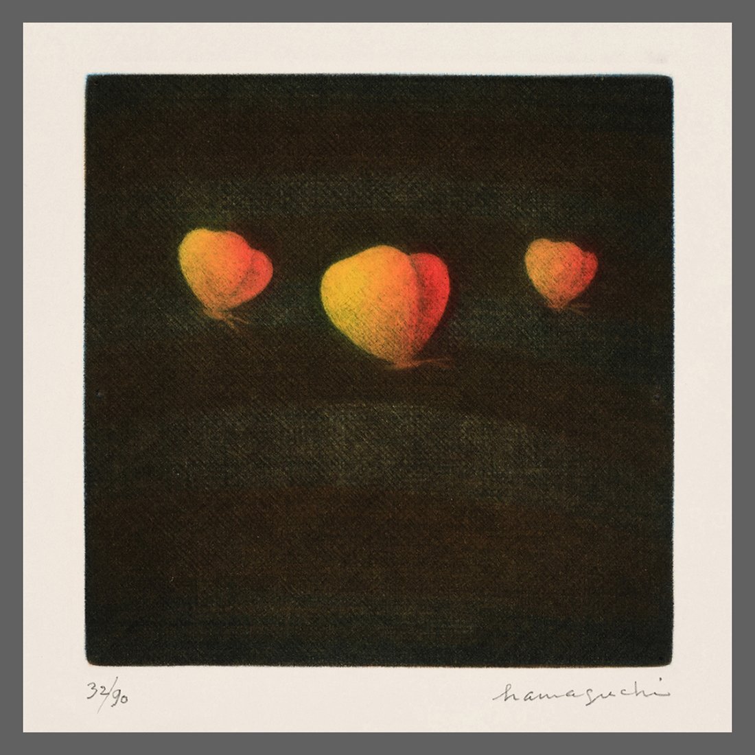 Hamaguchi Mezzotint - Three Butterflies (Orange) (1 of 3)