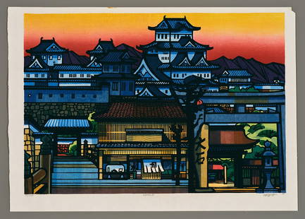 Clifton Karhu Woodblock - Himeji: Artist: Karhu, Clifton, 1927-2007 Title: Himeji Edition: 37/100 Date: 1978 Medium: Japanese woodblock print Image Size: 16 5/8 x 24 inches Notes: Pencil