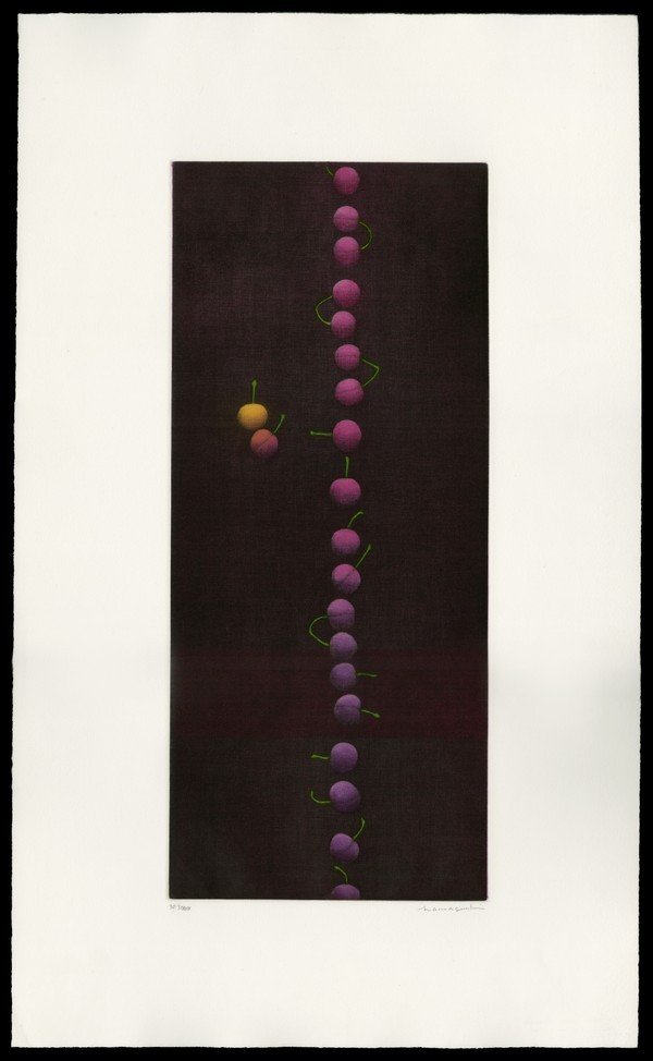 Yozo Hamaguchi Color Mezzotint: Title: Twenty-Two Cherries 30/35 Artist: Hamaguchi, Yozo, 1909-2000Series: XVIII laughed their cryings and did their danceDate: 1988-91