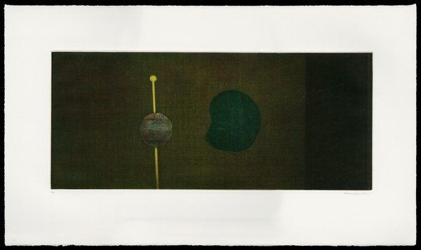 Yozo Hamaguchi Color Mezzotint: Title: Yellow Knitting Needle Artist: Hamaguchi, Yozo, 1909-2000Series: HCDate: 1985-89Medium: color mezzoti