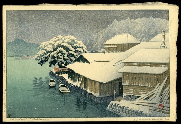 Kawase Hasui Woodblock: Title: Ishinomaki in the Snow Artist: Hasui, Kawase, 1883-1957 Edition: Collection of Scenic Views of Japan, Eastern Japanese Edition Date: 193