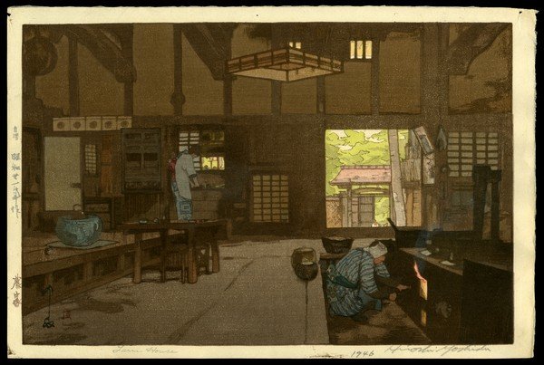 Hiroshi Yoshida Woodblock: Title: Farm House Artist: Yoshida, Hiroshi, 1876-1950 Date: 1946 Medium: woodblock Dimensions: 9 5/8 x 14 3/4 in