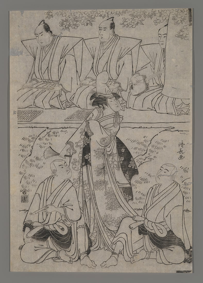 Torii Kiyonaga Woodblock - Kabuki Keyblock Outline (1 of 2)