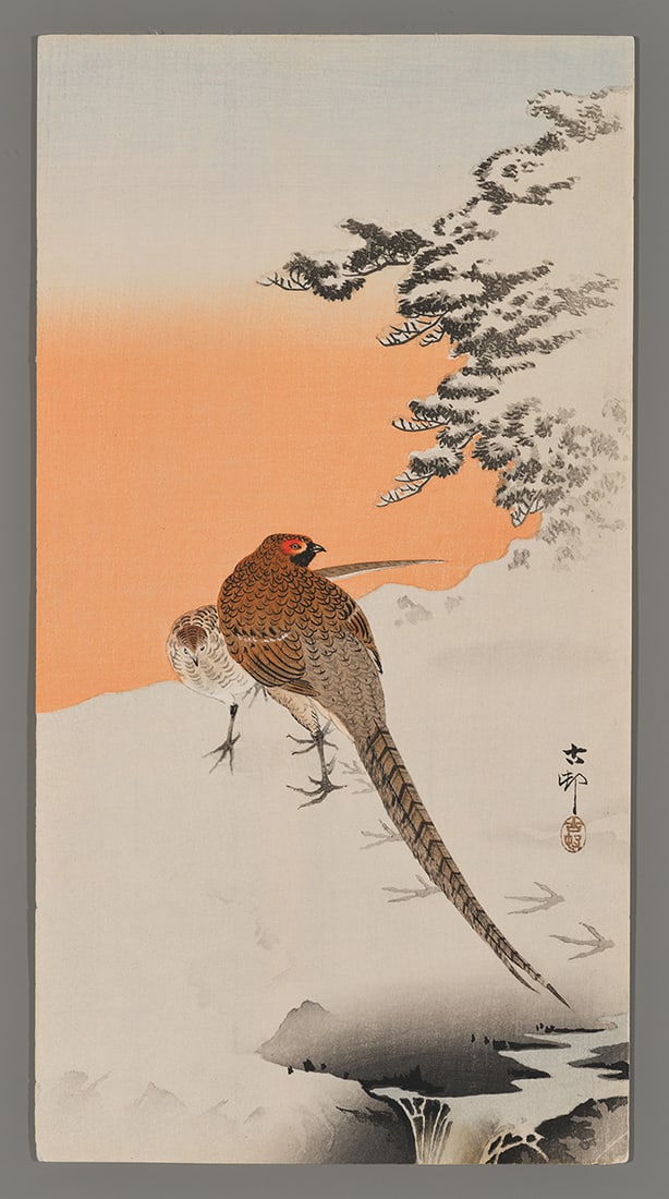 Koson Woodblock - Couple of Pheasants in the Snow (1 of 2)