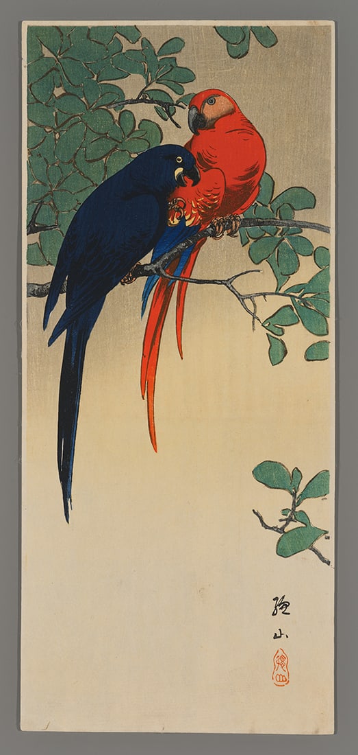 Ito Sozan Woodblock - Two Macaws (1 of 2)