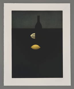 Yozo Hamaguchi Color Mezzotint - Bottle with Lemons: Artist: Hamaguchi, Yozo, 1909-2000 Title: Bottle with Yellow Lemons in Darkness Edition: 17/180 Date: 1983-89 Medium: color mezzotint Image Size: 24 5/8 x 18 3/4 inches Illustrated: Hamaguchi, pl.