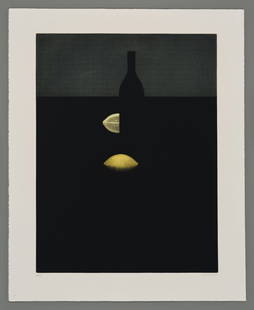 Yozo Hamaguchi Mezzotint - Bottle with Yellow Lemons: Artist: Hamaguchi, Yozo, 1909-2000 Title: Bottle with Yellow Lemons in Darkness Edition: 136/180 Date: 1983-89 Medium: color mezzotint Image Size: 24 3/8 x 18 5/8 inche