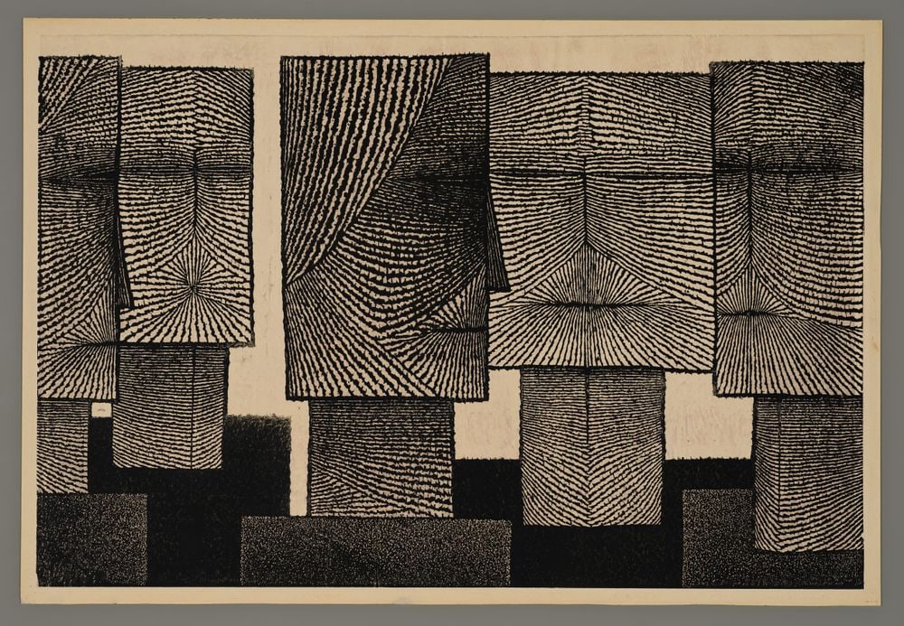 Tomio Kinoshita Woodblock - Masks #1 (1 of 4)