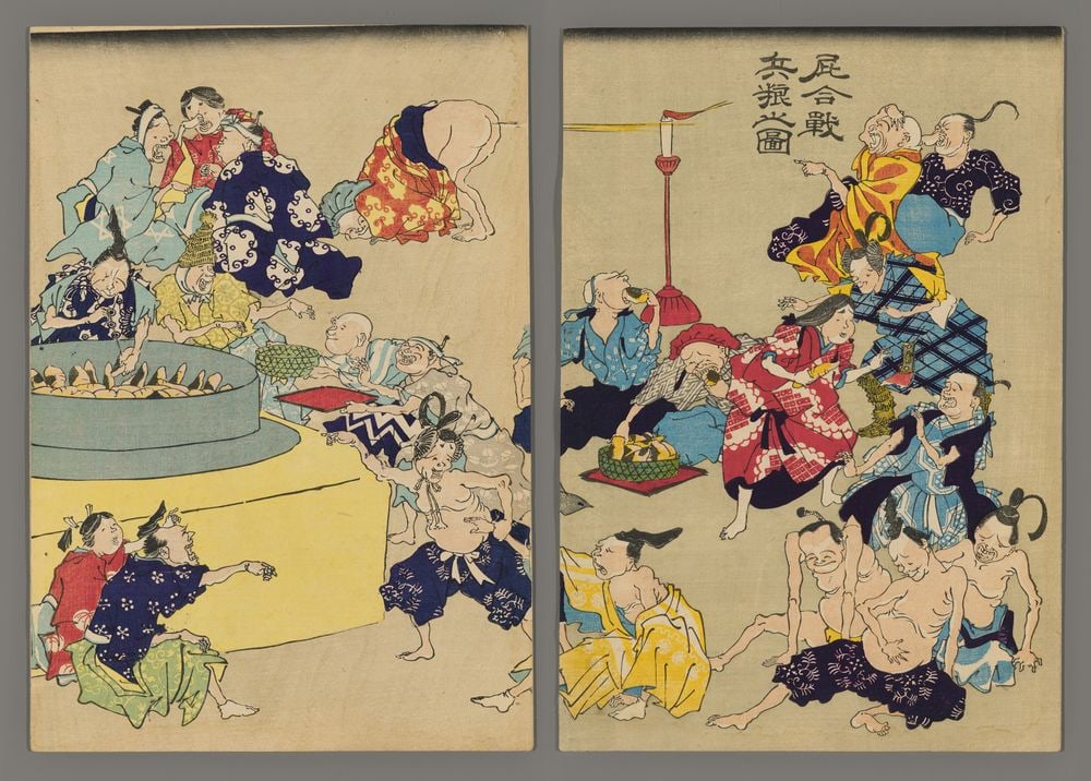 Unsigned Woodblock - Fart Battle (1 of 5)