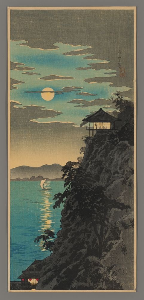Shotei Hiroaki Woodblock - Moon at Ishiyama (1 of 2)