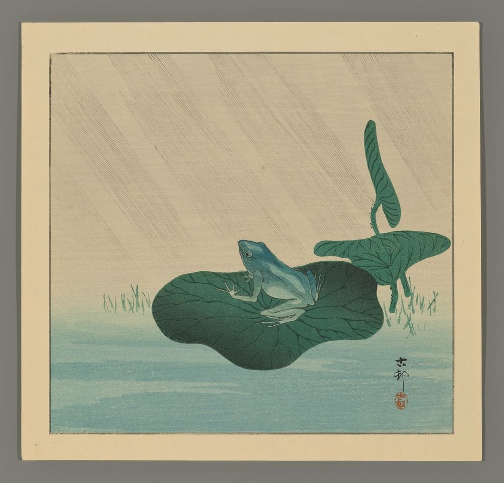 Ohara Koson Woodblock - Frog on a Lotus Leaf: Artist: Koson, Ohara, 1877-1945 Title: Frog on a Lotus Leaf Date: c. 1930s Medium: woodblock Image Size: 9 1/4 x 9 3/4 inches Illustrated: CCC, pl. K39.10 No