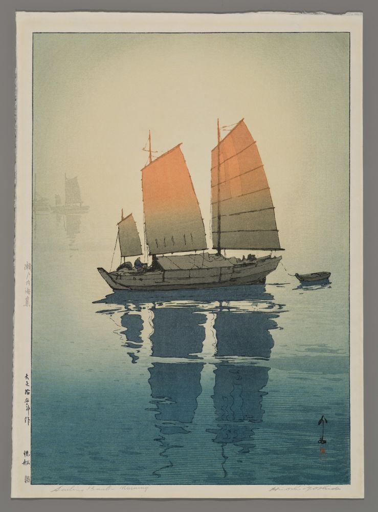 Hiroshi Yoshida Woodblock - Sailing Boats - Morning (1 of 2)