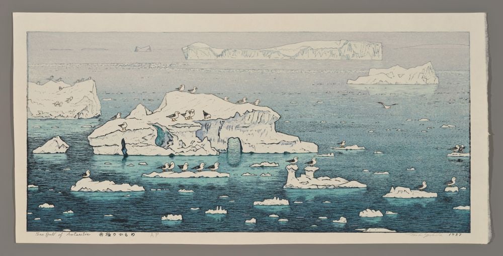 Toshi Yoshida Woodblock - Sea Gull of Antarctic (1 of 2)