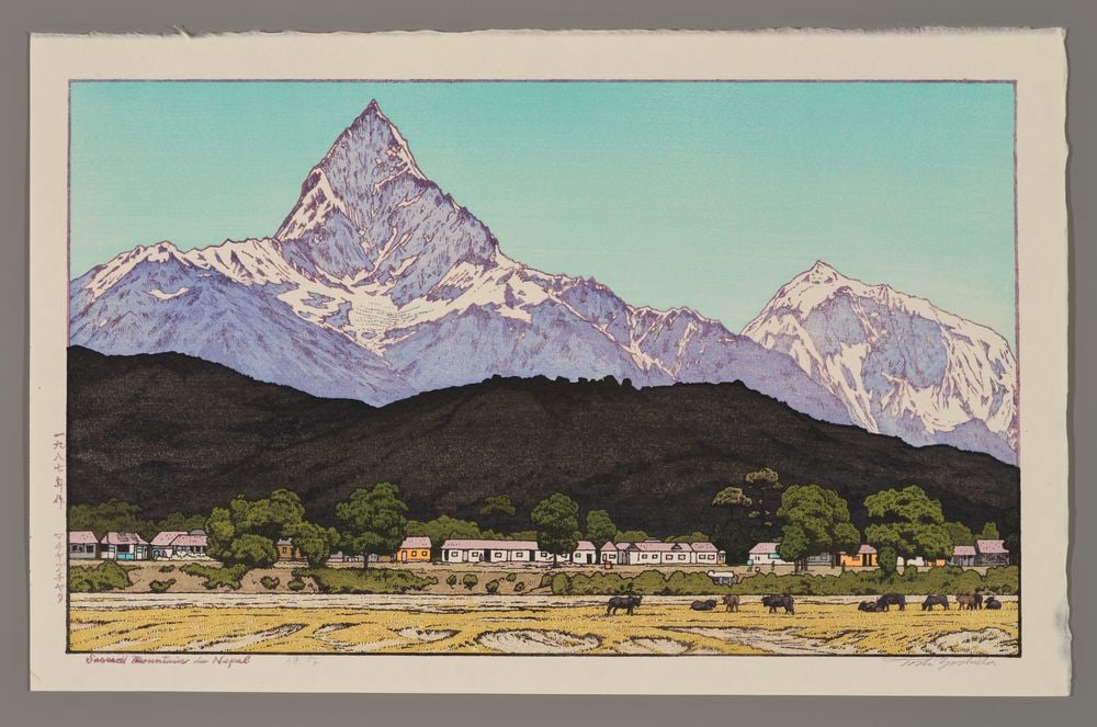 Toshi Yoshida Woodblock - Sacred Mountain in Nepal (1 of 2)