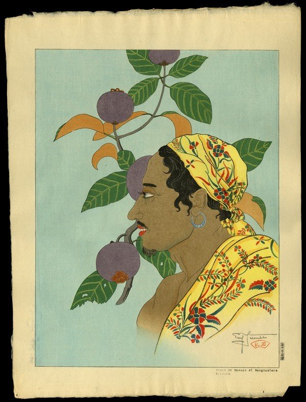 Paul Jacoulet Woodblock: Title: Homme De Menado Et Mangoustans. Celebes Artist: Jacoulet, Paul, 1902-1960 Edition: 108/350 Date: 1935 Medium: <