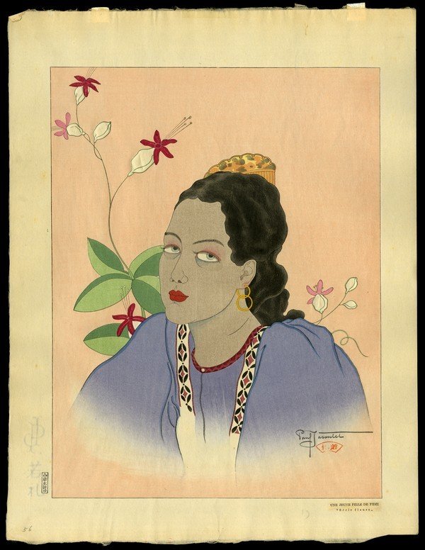 Paul Jacoulet Woodblock: Title: Une Jeune Fille De Fidji. Oceanie Artist: Jacoulet, Paul, 1902-1960 Series: Kanji Editon of 150 Date: 1934 Medium:<