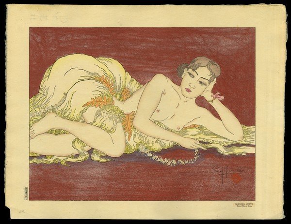 Paul Jacoulet Woodblock: Title: Premier Amour. Yap, Ouest Carolines Artist: Jacoulet, Paul, 1902-1960 Edition: Kanji Edition of 150 Date: 1937 Medi