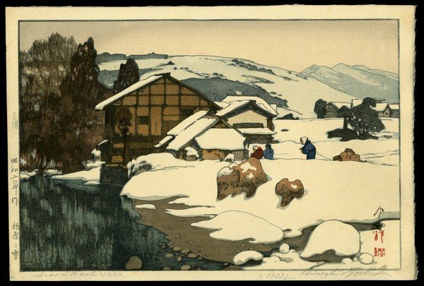 Hiroshi Yoshida Woodblock: Title: Snow in Kashiwabara Artist: Yoshida, Hiroshi, 1876-1950 Date: 1927 Medium: woodblock Dimensions: 9 3/4 x